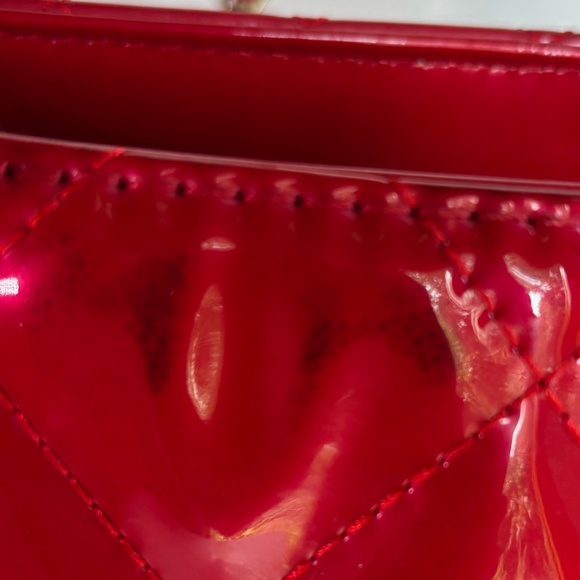 Red Quilted Vinyl Bag w/Gold Hardware and Purse Charm - Picture 9 of 10